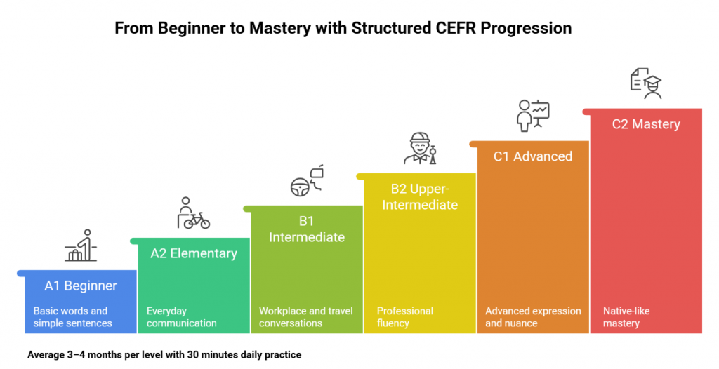 From Beginner to Mastery with Structured CEFR Progression